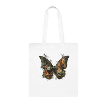 Urban Butterfly Tote Bag – White Canvas, Long Handle (38cm x 40cm)