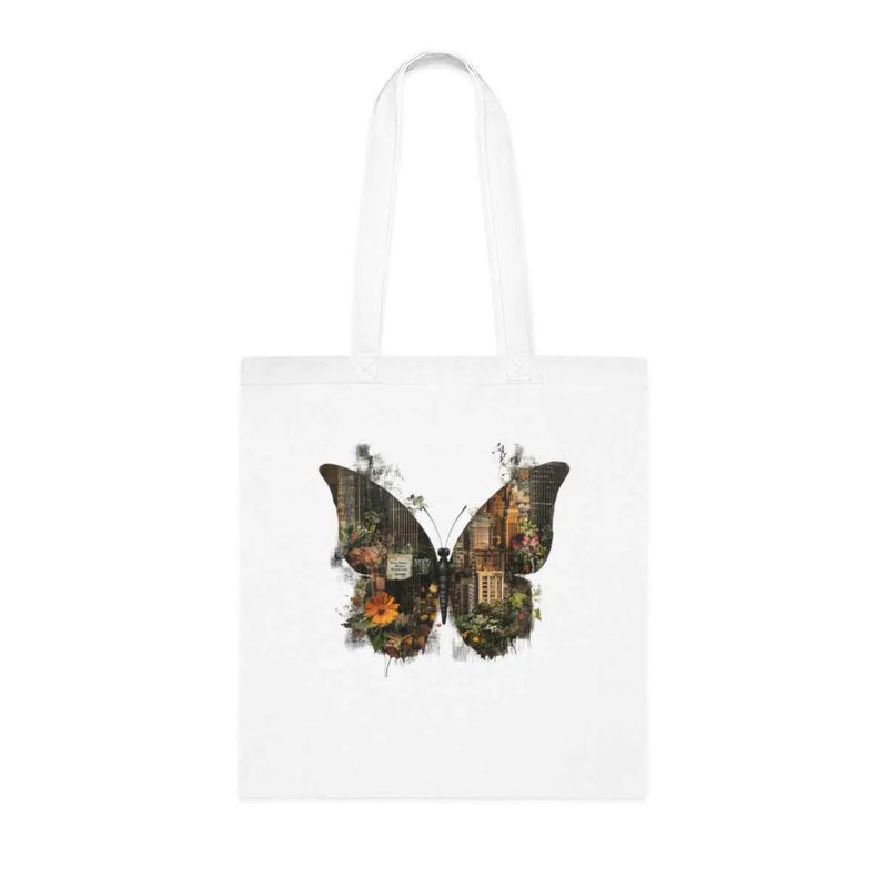 Urban Butterfly Tote Bag – White Canvas, Long Handle (38cm x 40cm)