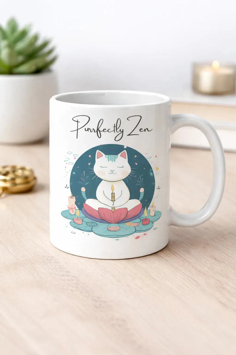Perfectly Zen Cat Mug 11oz ceramic coffee mug for cat lovers