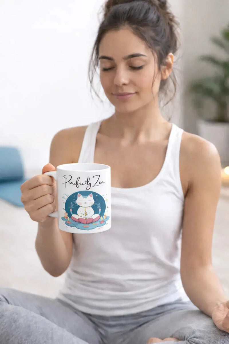 Perfectly Zen Cat Mug 11oz ceramic coffee mug for cat lovers