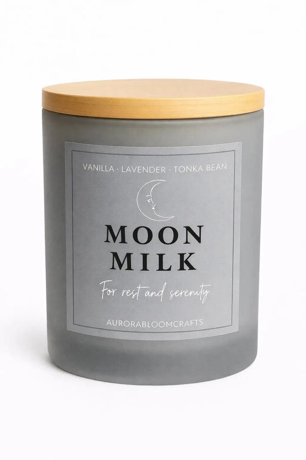 Moon Milk Luxury Scented Candle | Hand-Poured Soy Wax with Wooden Lid - Aurora Bloom Crafts
