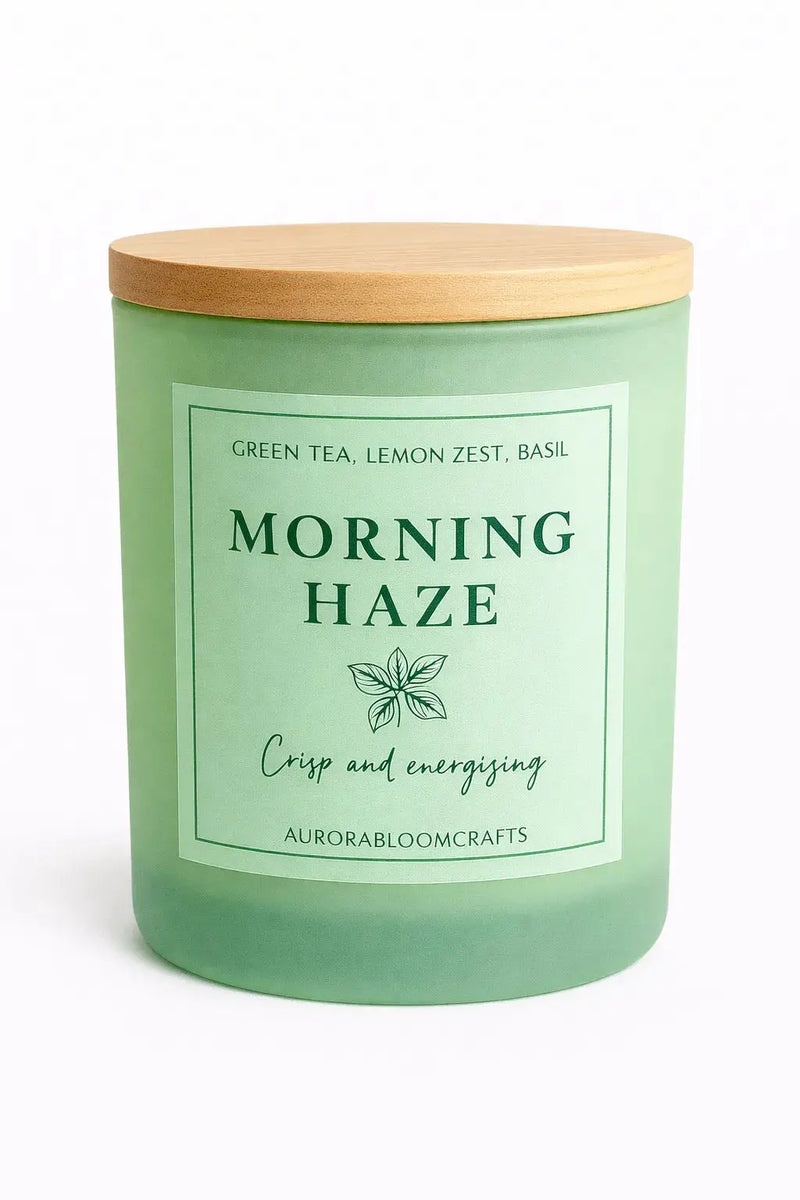 Morning Haze Luxury Scented Candle | Hand-Poured Soy Wax with Wooden Lid - Aurora Bloom Crafts