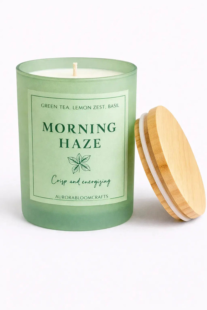 Morning Haze Luxury Scented Candle | Hand-Poured Soy Wax with Wooden Lid - Aurora Bloom Crafts