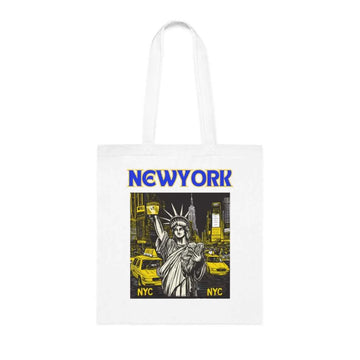 New York City Tote Bag – Statue of Liberty Design, White Canvas, Long Handle (38cm x 40cm)