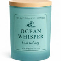 Ocean Whisper Luxury Scented Candle | Hand-Poured Soy Wax with Wooden Lid - Aurora Bloom Crafts