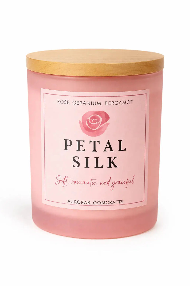 Petal Silk Luxury Scented Candle | Hand-Poured Soy Wax with Wooden Lid - Aurora Bloom Crafts