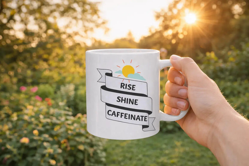 Rise Shine Caffeinate 11oz ceramic coffee mug funny morning mug