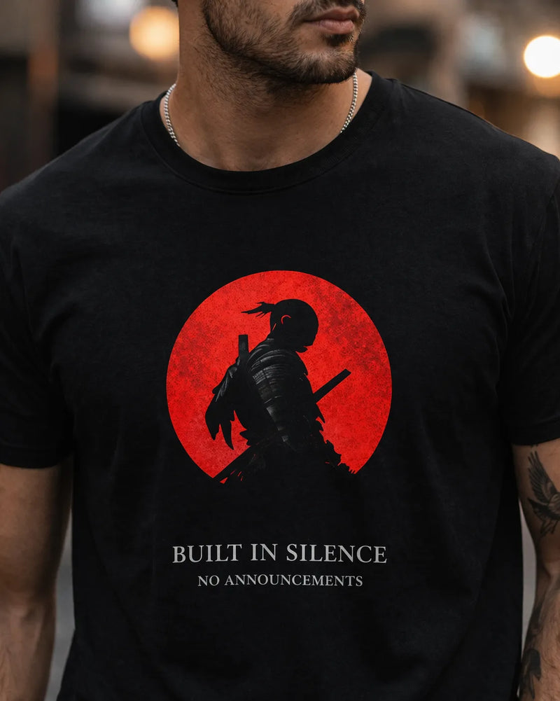 Samurai Silhouette – Red Moon Tee | Aurora Bloom Crafts