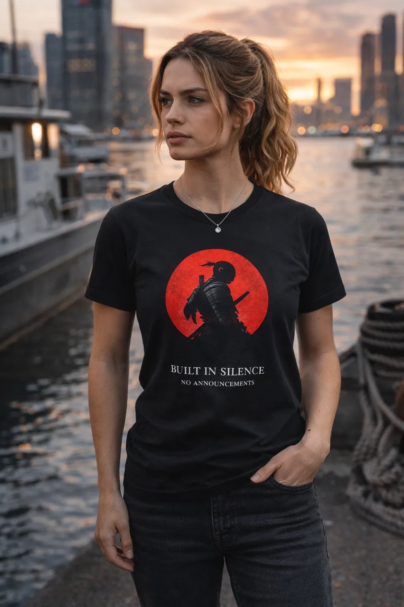 Samurai Silhouette – Red Moon Tee | Aurora Bloom Crafts