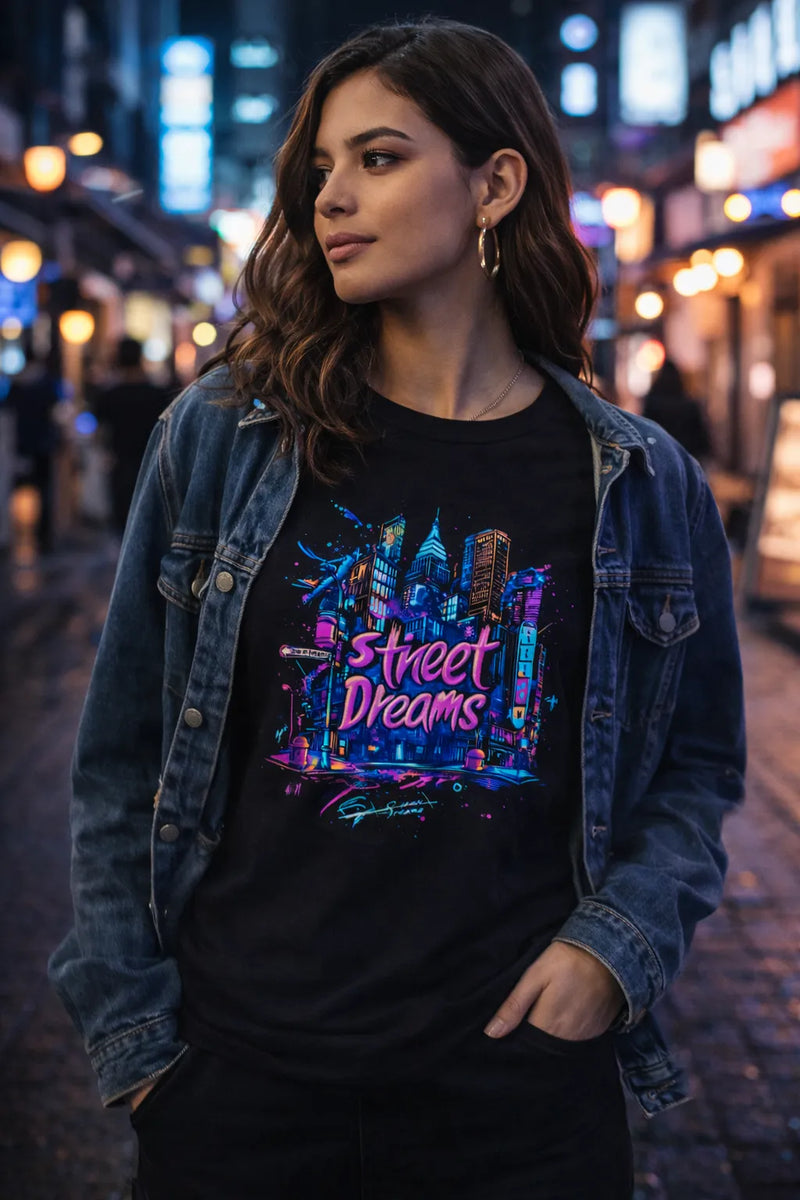 Street Dreams – Neon Skyline Tee | Aurora Bloom Crafts