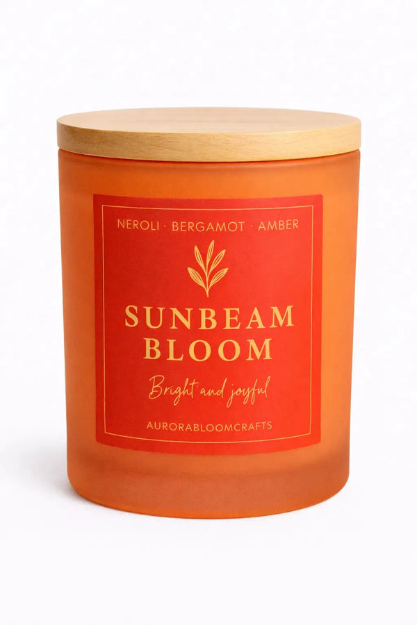 Sunbeam Bloom Luxury Scented Candle | Hand-Poured Soy Wax with Wooden Lid - Aurora Bloom Crafts