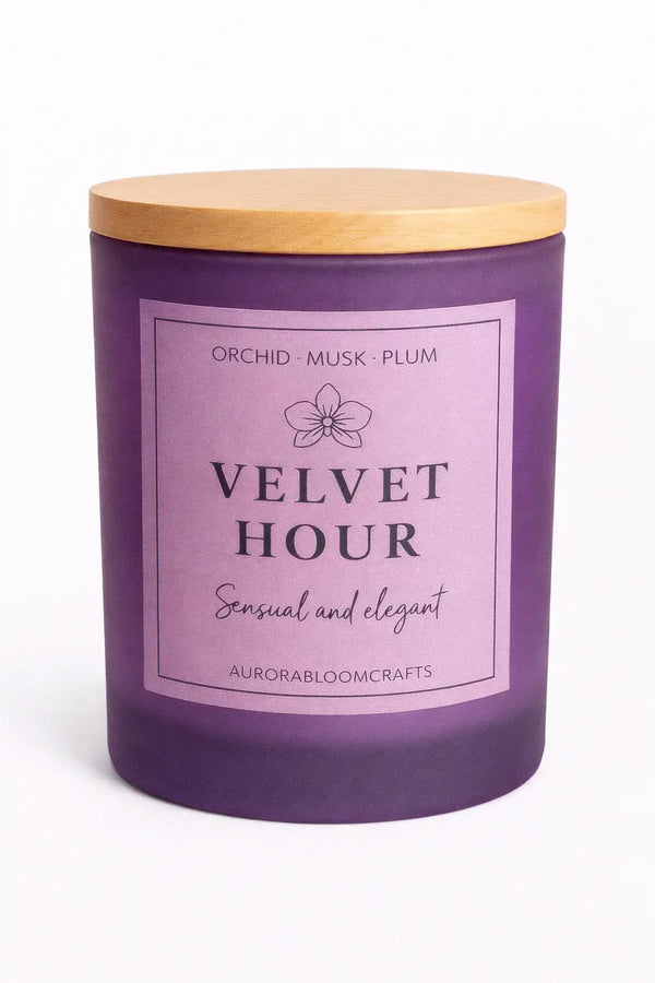Velvet Hour Luxury Scented Candle | Hand-Poured Soy Wax with Wooden Lid - Aurora Bloom Crafts