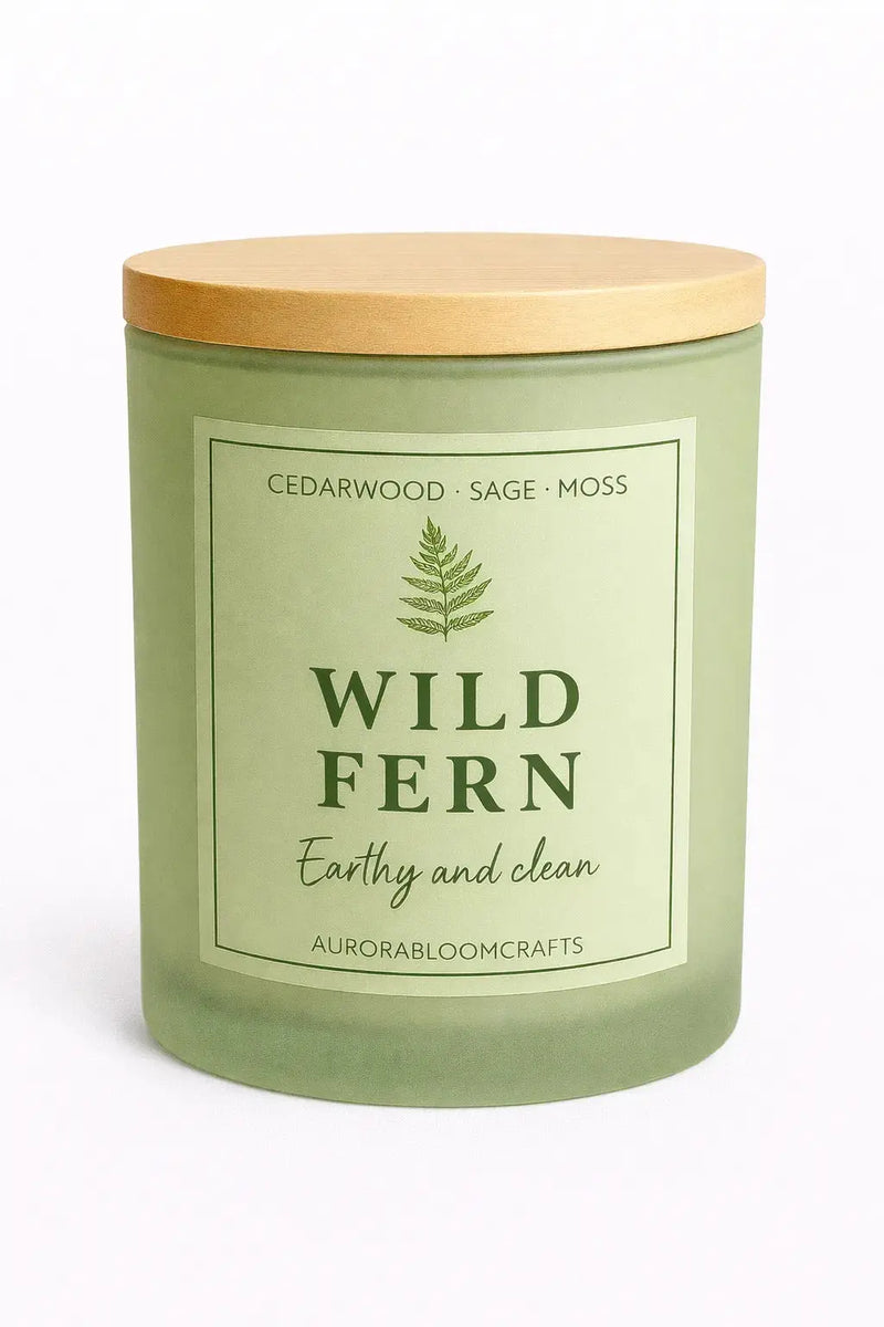 Wild Fern Luxury Scented Candle | Hand-Poured Soy Wax with Wooden Lid - Aurora Bloom Crafts