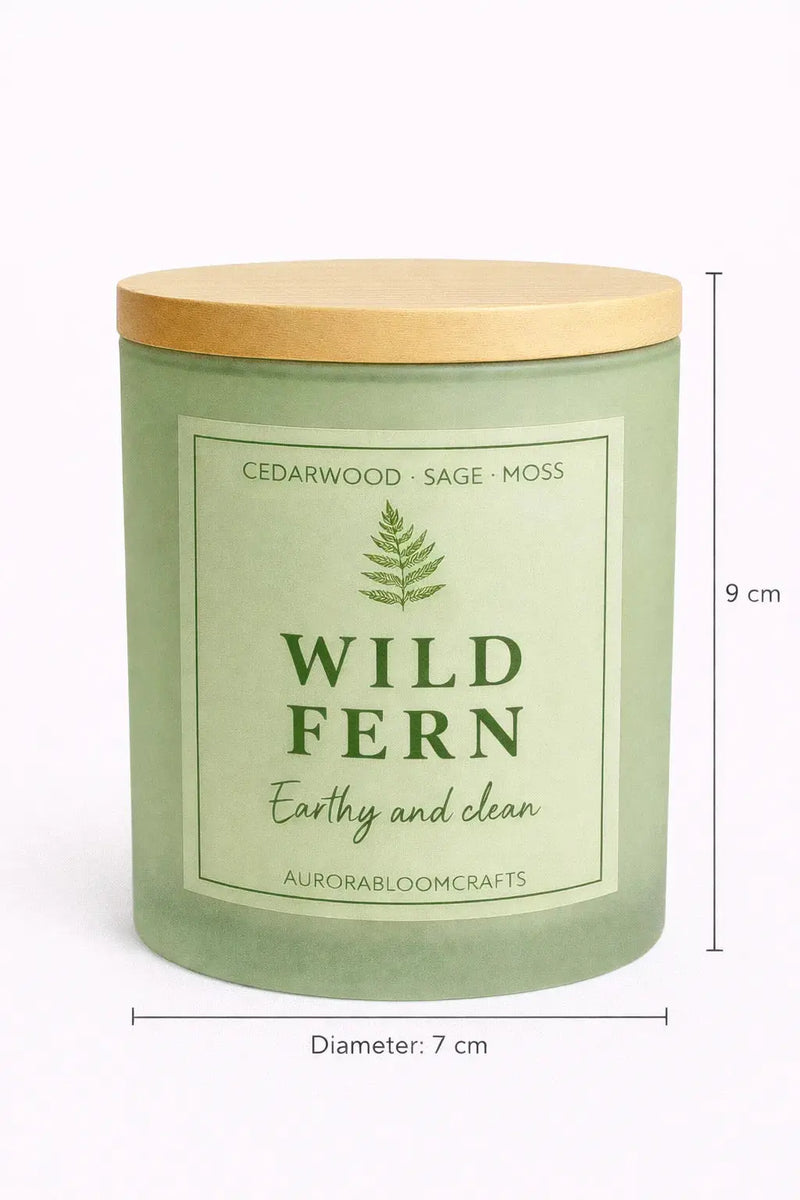 Wild Fern Luxury Scented Candle | Hand-Poured Soy Wax with Wooden Lid - Aurora Bloom Crafts